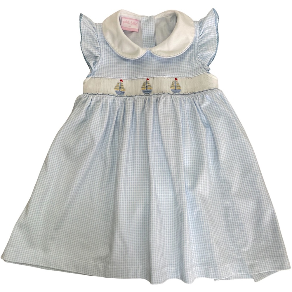 Pili Carrera Light Blue Gingham Smocked Sailboat Dress for Girls